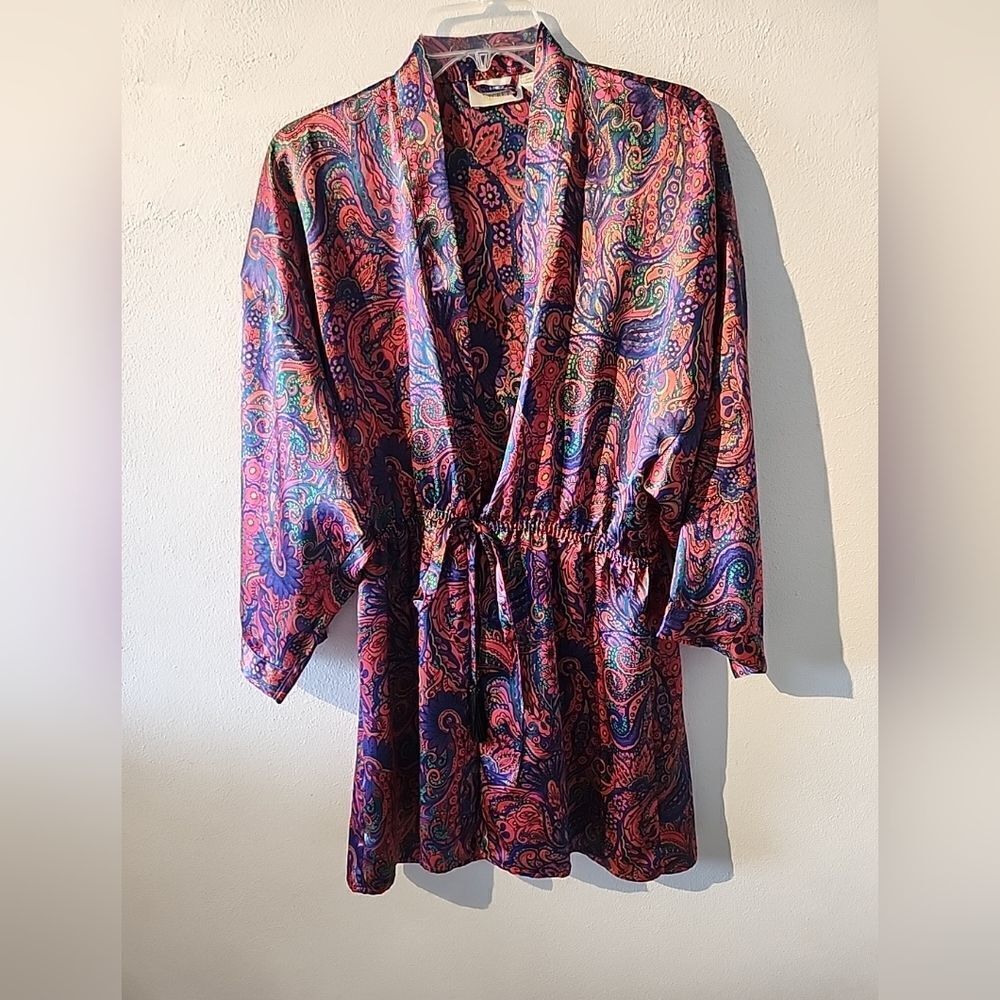 Vintage 90s Victoria's Secret Gold Label Kimono Robe Floral Silky Polyester P/S